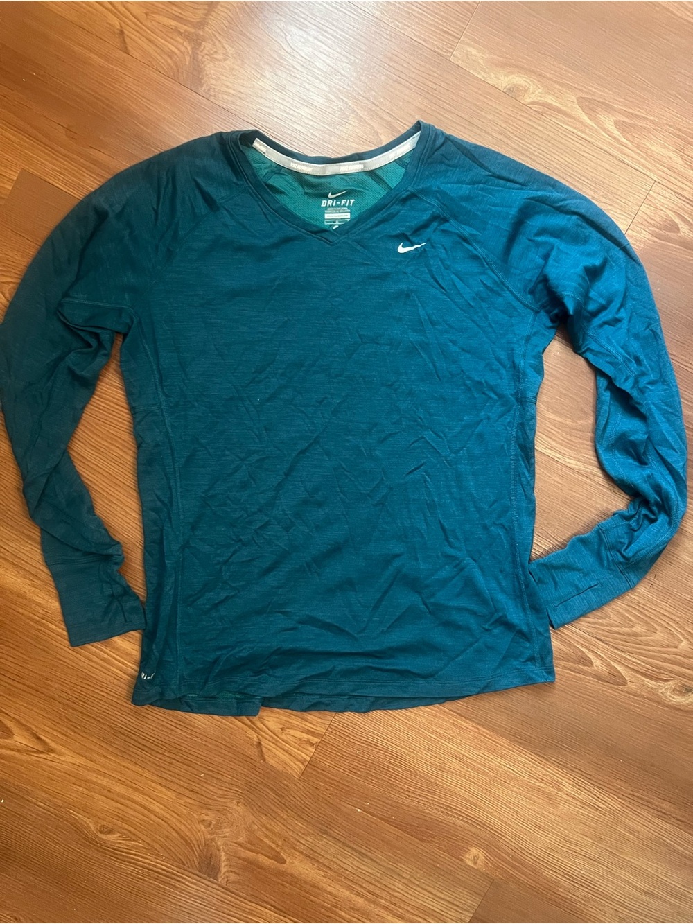 Nike Teal Long Sleeve V-Neck Dri-FIT Top
